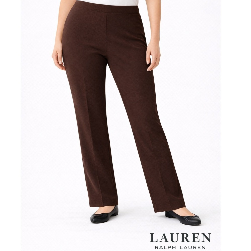 Lauren Ralph Lauren‎ Womens Pants Brown Ponte Knit Pull On Straight Leg Small